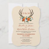 Rustic Floral Antlers BOHO Wedding Kaart (Voorkant)