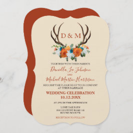 Rustic Floral Antlers BOHO Wedding Kaart