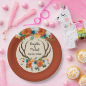 Rustic Floral Antlers BOHO Wedding Papieren Bordje (Feest)