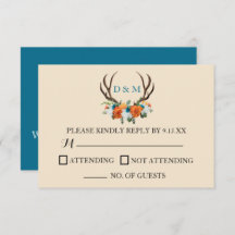 Rustic Floral Antlers BOHO Wedding RSVP Card