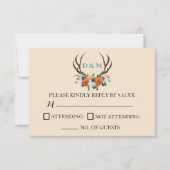 Rustic Floral Antlers BOHO Wedding RSVP Card Kaartje (Voorkant)