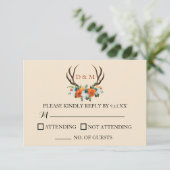 Rustic Floral Antlers BOHO Wedding RSVP Kaartje (Staand voorkant)