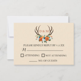 Rustic Floral Antlers BOHO Wedding RSVP Kaartje