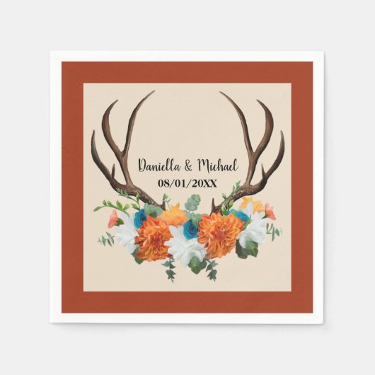Rustic Floral Antlers BOHO Wedding Servet (Voorkant)