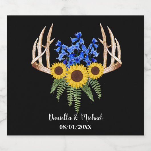 Rustic Floral Antlers bruiloft Favor Bier Etiket (Enkel label)
