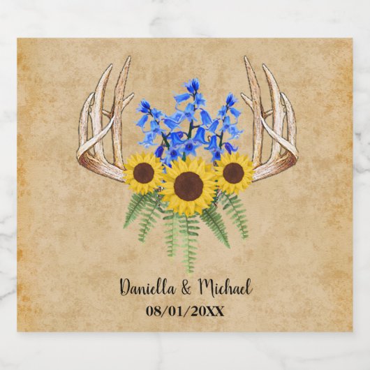Rustic Floral Antlers bruiloft Favor Bier Etiket (Enkel label)