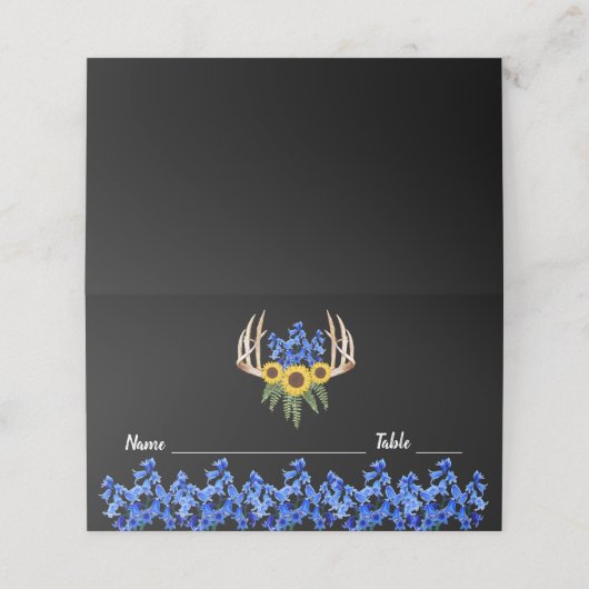 Rustic Floral Antlers bruiloft Plaatskaartje (Buitenkant ongevouwen)