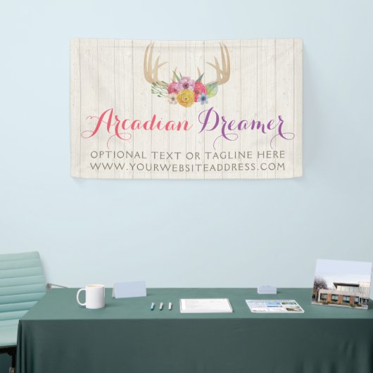 Rustic Floral Antlers Gedekte Waterverf op hout Spandoek (Beurs)