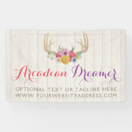 Rustic Floral Antlers Gedekte Waterverf op hout Spandoek