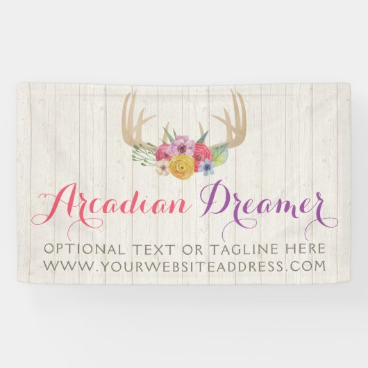 Rustic Floral Antlers Gedekte Waterverf op hout Spandoek (Horizontaal)