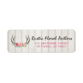 Rustic Floral Antlers Rozen & het Adres van de Ter Etiket (Voorkant)