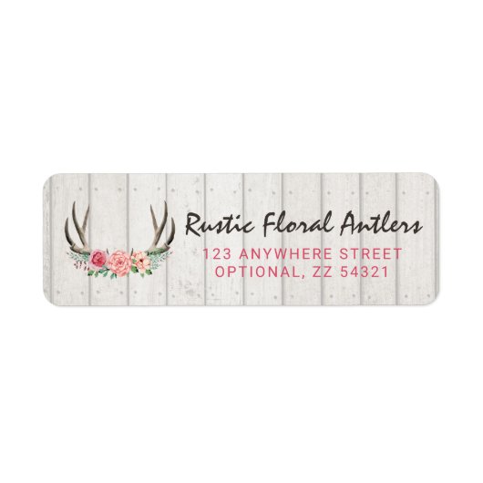 Rustic Floral Antlers Rozen & het Adres van de Ter Etiket (Voorkant)