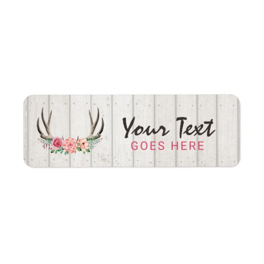 Rustic Floral Antlers Shabby Chic Rozen & Wood Etiket (Voorkant)