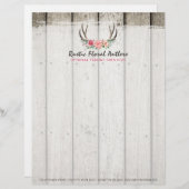 Rustic Floral Antlers Shabby Chic Rozen & Wood Gepersonaliseerd Briefhoofd (Voorkant / Achterkant)