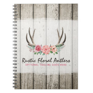 Rustic Floral Antlers Shabby Chic Rozen & Wood Notitieboek