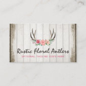 Rustic Floral Antlers Shabby Chic Rozen & Wood Visitekaartje (Voorkant)