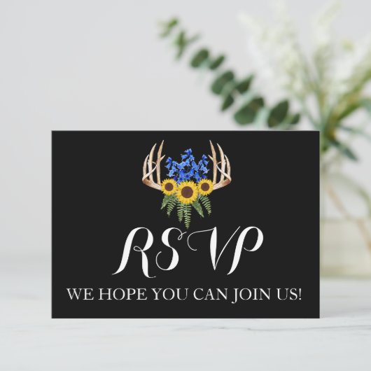 Rustic Floral Antlers Weddenschap RSVP Aankondiging (Staand voorkant)