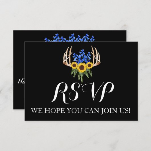 Rustic Floral Antlers Weddenschap RSVP Aankondiging (Voorkant / Achterkant)