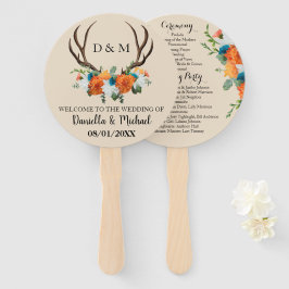 Rustic Floral Antlers Wedding Ceremony Programme Handwaaier