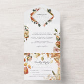 Rustic Floral Autumn Barn Wedding | Fall Leaves All In One Uitnodiging (Inside)