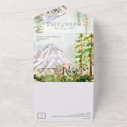 Rustic Floral Autumn Mountain Wedding All In One Uitnodiging (Buitenkant)