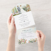 Rustic Floral Autumn Mountain Wedding All In One Uitnodiging (Afscheurbaar)