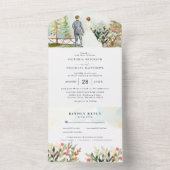 Rustic Floral Autumn Mountain Wedding All In One Uitnodiging (Binnen)