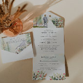 Rustic Floral Autumn Mountain Wedding All In One Uitnodiging