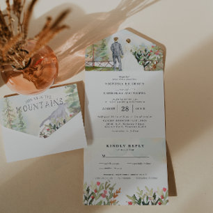 Rustic Floral Autumn Mountain Wedding All In One Uitnodiging