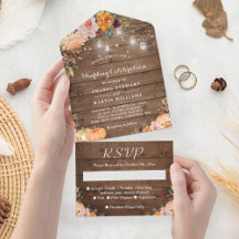 Rustic Floral Autumn Pumpkin String Lights Wedding