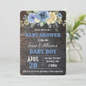 Rustic Floral Baby Boy Baby shower Uitnodiging (Staand voorkant)