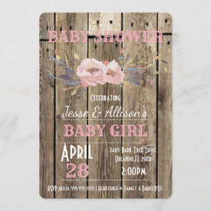 Rustic Floral Baby Girl Baby shower Uitnodiging