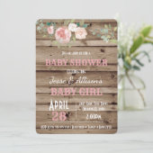 Rustic Floral Baby Girl Baby shower Uitnodiging (Staand voorkant)