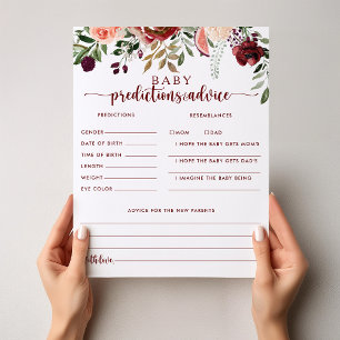 Rustic Floral Baby Predictions and Advice Cards