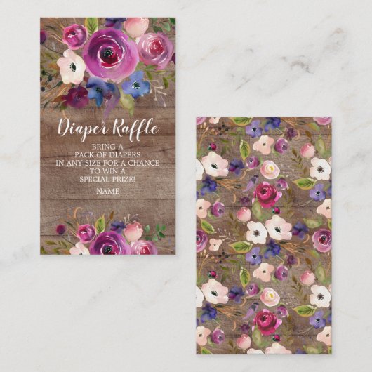 Rustic Floral Baby shower Diaper Raffle Ticket Informatiekaartje (Voorkant / Achterkant)
