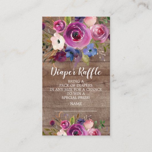 Rustic Floral Baby shower Diaper Raffle Ticket Informatiekaartje (Voorkant)