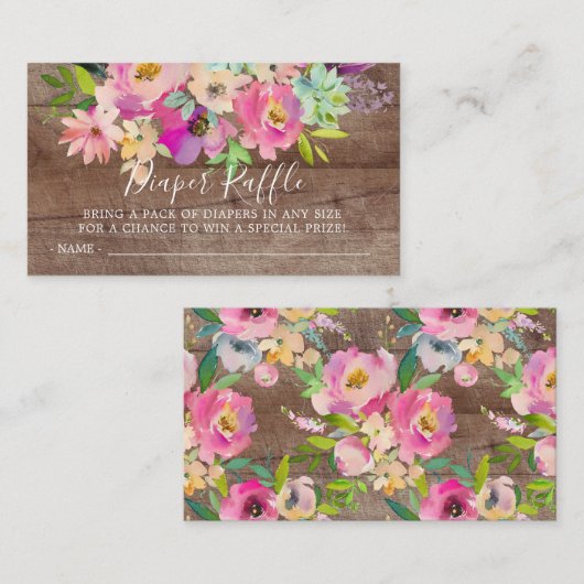 Rustic Floral Baby shower Diaper Raffle Ticket Informatiekaartje (Voorkant / Achterkant)