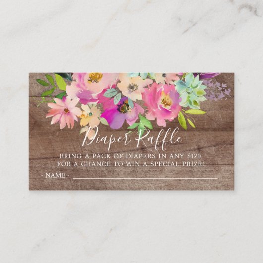 Rustic Floral Baby shower Diaper Raffle Ticket Informatiekaartje (Voorkant)