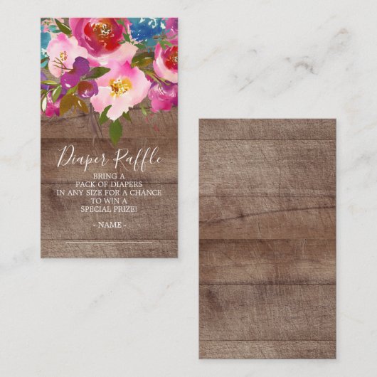 Rustic Floral Baby shower Diaper Raffle Ticket Informatiekaartje (Voorkant / Achterkant)