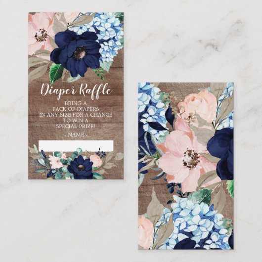 Rustic Floral Baby shower Diaper Raffle Ticket Informatiekaartje (Voorkant / Achterkant)