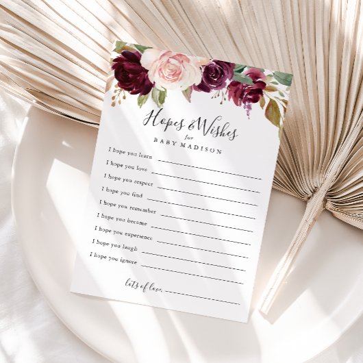 Rustic Floral Baby shower Hopes & Wishes card Briefkaart