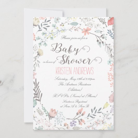 Rustic Floral Baby shower Invitation II Kaart (Voorkant)