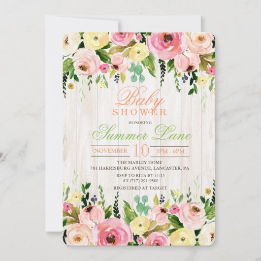 Rustic Floral Baby shower Invitation Kaart (Voorkant)