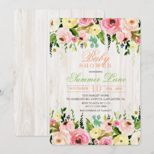 Rustic Floral Baby shower Invitation Kaart