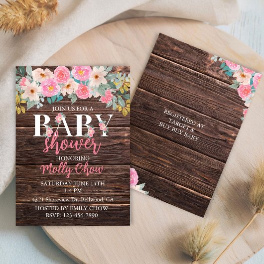 Rustic Floral Baby shower Invitation Kaart