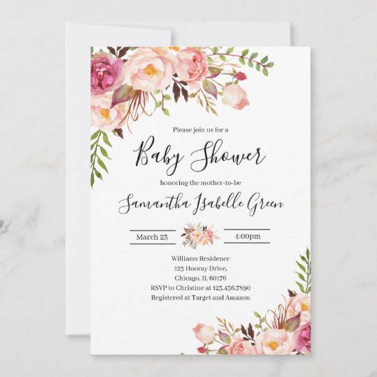 Rustic Floral Baby Shower Kaart (Voorkant)