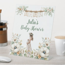 Rustic Floral Baby Shower  Reclamebord Met Voetstuk