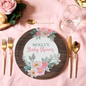 Rustic Floral Baby Shower Round Plate Papieren Bordje