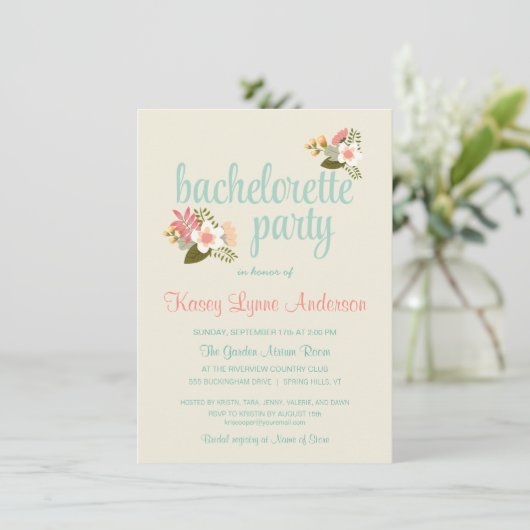 Rustic Floral Bachelorette Party Kaart (Staand voorkant)