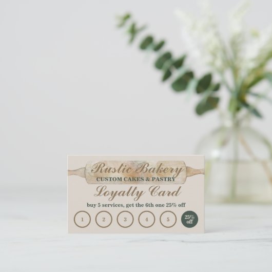 Rustic Floral Bakery Loyalty Koop vijf gratis Visitekaartje (Staand voorkant)